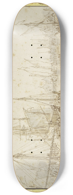 Cornelis Claesz. van Wieringen - Hafenansicht mit Schiffswerft 8.25 inch art skate deck