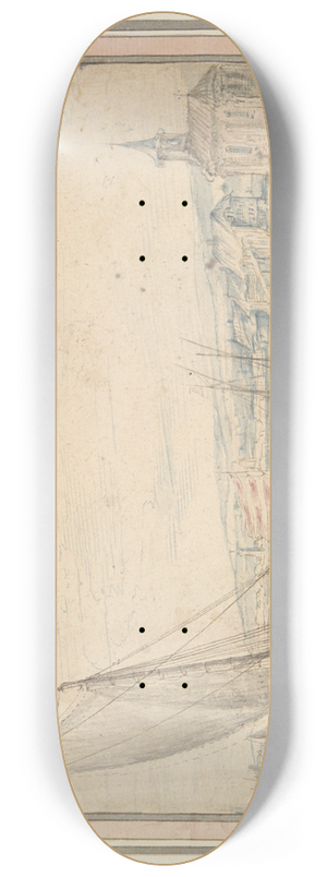 Cornelis Claesz. van Wieringen - Ships Near aVillage 8.25 inch art skate deck