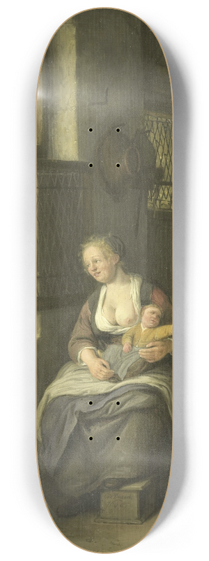 Cornelis Dusart - A Mother with her Children 8.25 inch art skate deck