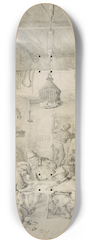 Cornelis Dusart - Peasants Playing Backgammon and Merry-making in a Tavern 8.25 inch art skate deck