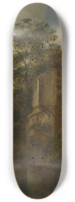 Cornelis Gerritsz Decker - A Figure Standing By A Stone House Along A River 8.25 inch art skate deck