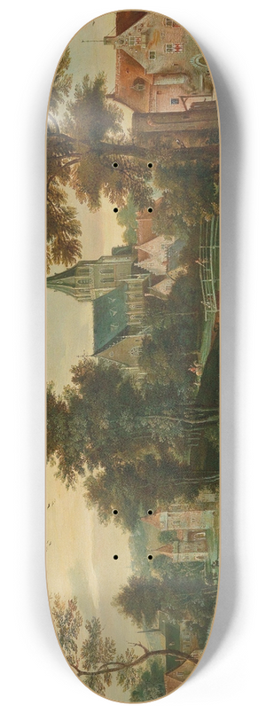 Cornelis Molenaer - A river landscape with two patriarchs near a town 8.25 inch art skate deck
