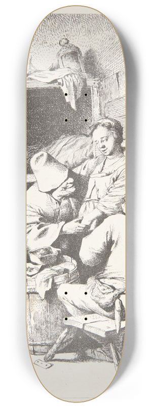 Cornelis Pietersz. Bega - Ung vrtinde og to siddende mnd i en krostue 8.25 inch art skate deck