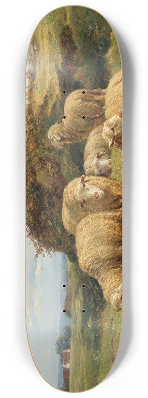 Cornelius van Leemputten - Sheep in a meadow 8.25 inch art skate deck