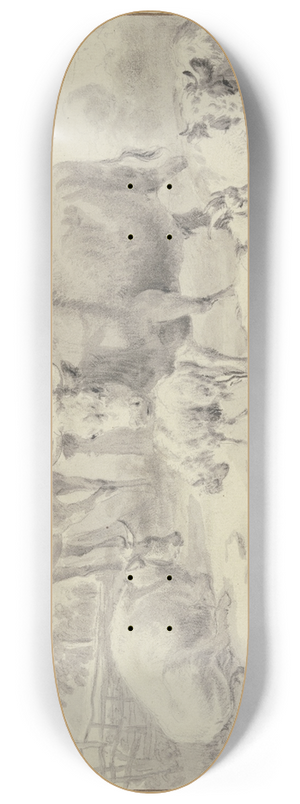 Dirck van Bergen - Khe, Schafe, eine Ziege, ein Pferd und ein Hund bei einem Wasser 8.25 inch art skate deck