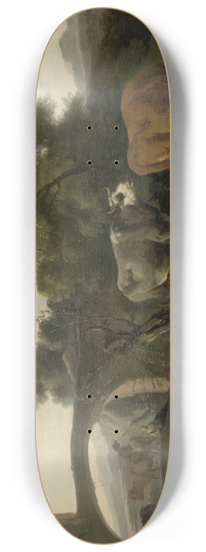 Dirck van Bergen - Landscape with Herdsmen and Cattle 8.25 inch art skate deck