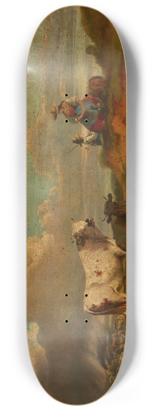 Eduard Michel Ferdinand Hamman - Landscape with a Shepherdess and Cattle 8.25 inch art skate deck