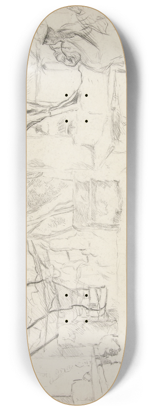 Edwin Austin Abbey - Figures walking among old ruins 8.25 inch art skate deck