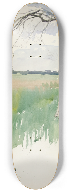 Edwin Austin Abbey - Study of a field andtree 8.25 inch art skate deck