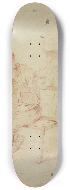 Egbert Van Heemskerck - Ein rauchender Bauer sitzt auf einer Bank, im Hintergrund umarmt ein Mann eine Frau 8.25 inch art skate deck