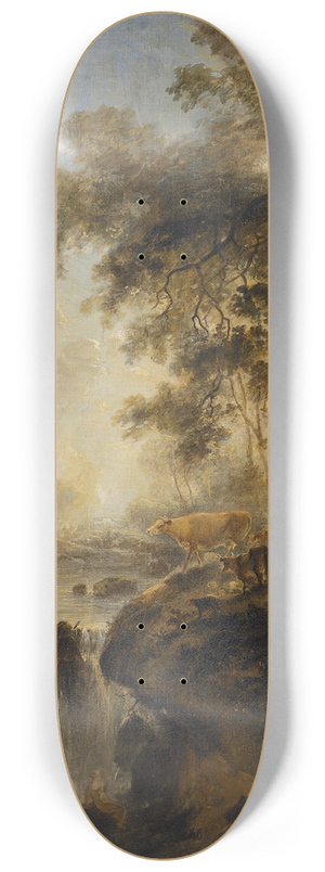 Elias Martin - Landscape with a Waterfall and Cattle 8.25 inch art skate deck