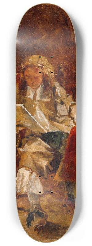 Ernest Meissonier - Study of a Seated Cavalier Reading 8.25 inch art skate deck