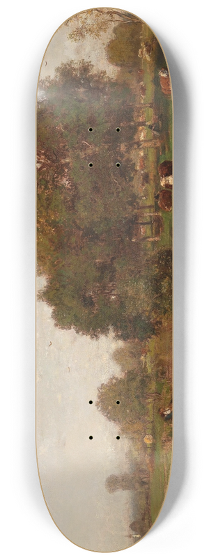 Eugen Jettel - River Landscape with Cows Resting 8.25 inch art skate deck