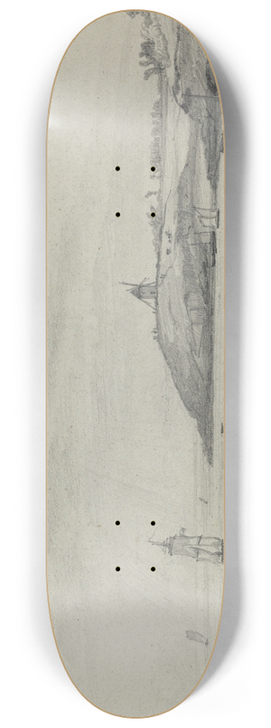 Eugne Boudin - Coastal Landscape with Shipping; Windmill in Distance 8.25 inch art skate deck