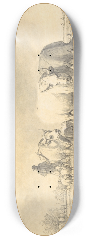 Eugne Joseph Verboeckhoven - Cows in a Landscape 8.25 inch art skate deck