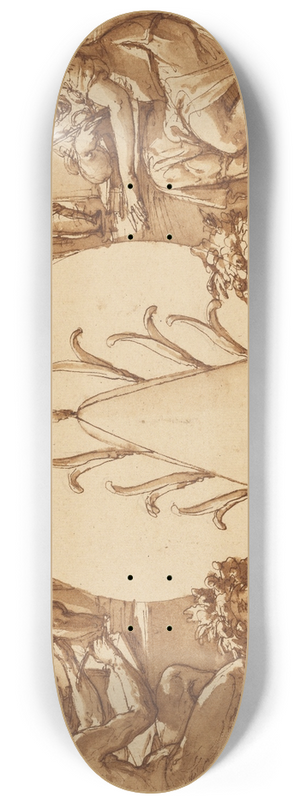 Federico Zuccaro - Allegories of Study and Intelligence Flanking the Zuccaro Emblem 8.25 inch art skate deck