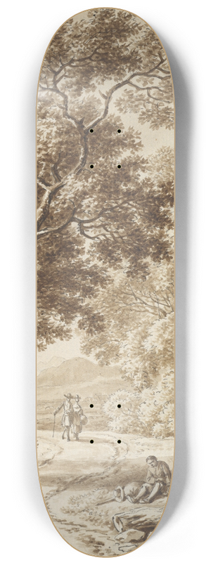 Ferdinand Kobell - A Path Bordered by Trees with two Beggars and a Couple Strolling 8.25 inch art skate deck