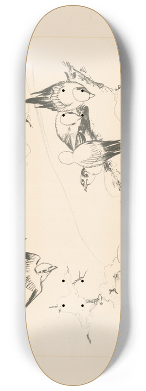 Flix Bracquemond - Oiseaux sur une branche darbre couverte de neige. 8.25 inch art skate deck