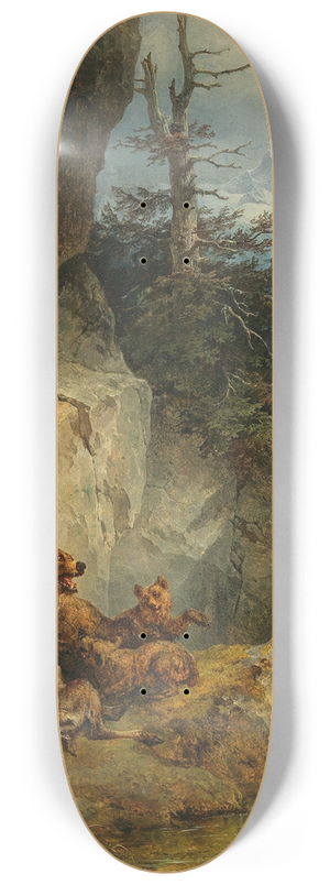 Friedrich August Matthias Gauermann - A mother bear and her cubs with a stag 8.25 inch art skate deck