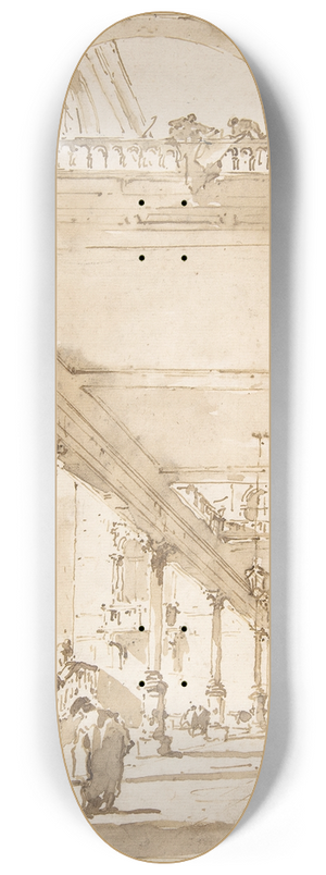 Francesco Guardi - Architectural Capriccio; A Palace Colonnade. 8.25 inch art skate deck