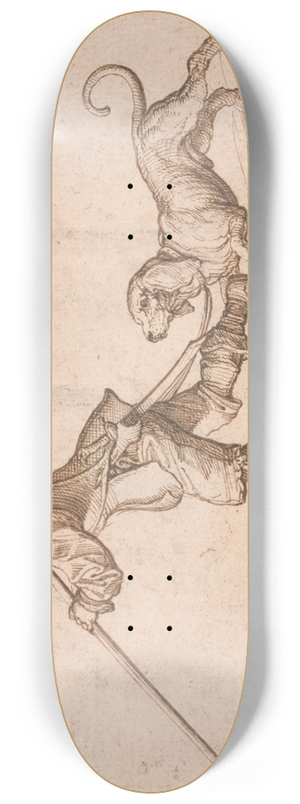 Francis Barlow - Man Hunting with a Pointed Staff and a Hound 8.25 inch art skate deck