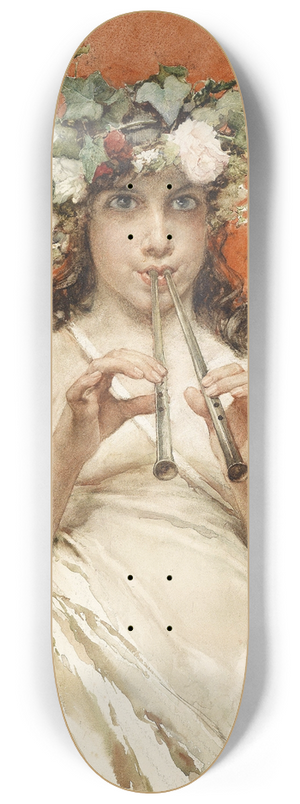 Francisco Pradilla - boy playing the flute 8.25 inch art skate deck