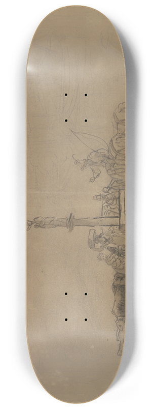 Friedrich Gauermann - Tiroler Dorfbevlkerung und Tiere um einen Brunnen mit dem Standbild der Jungfrau Maria 8.25 inch art skate deck