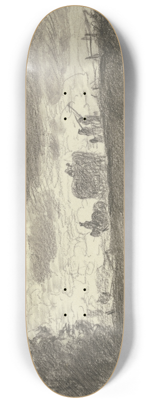 Friedrich Voltz - Landschaft in Gewitterstimmung mit einer Viehherde im Vordergrund und einem Erntewagen am Horizont 8.25 inch art skate deck