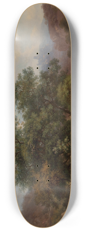 Frederik Marinus Kruseman - A summer landscape with figures resting with their flock beside a river where cattle are watering 8.25 inch art skate deck