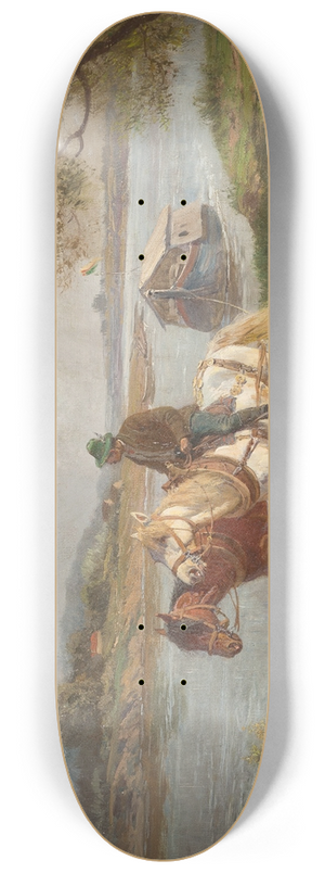 Fritz Van Der Venne - Farmer with horses by a river 8.25 inch art skate deck