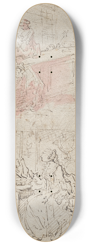 Gabriel Jacques de Saint-Aubin - Theatre Scene (recto) 8.25 inch art skate deck