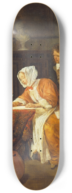 Gabriel Metsu - The Letter Writer Surprised 8.25 inch art skate deck