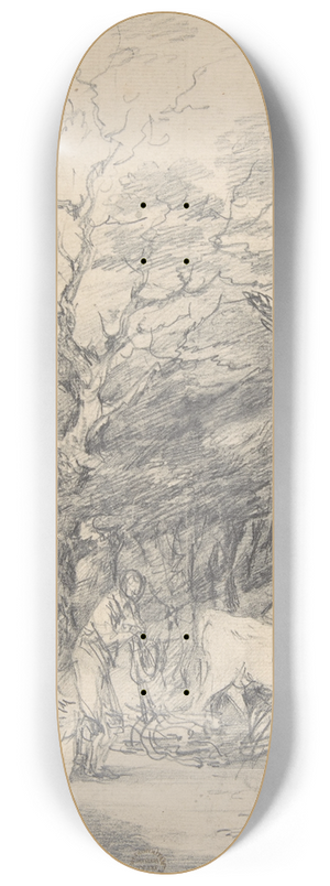 Gainsborough Dupont - Landscape with cattle and figures; sketch for the Rustic Courtship 8.25 inch art skate deck