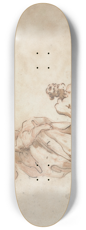 Alessandro Magnasco - A Standing Woman Holding a Child, a Seated Male at her Feet 8.25 inch art skate deck