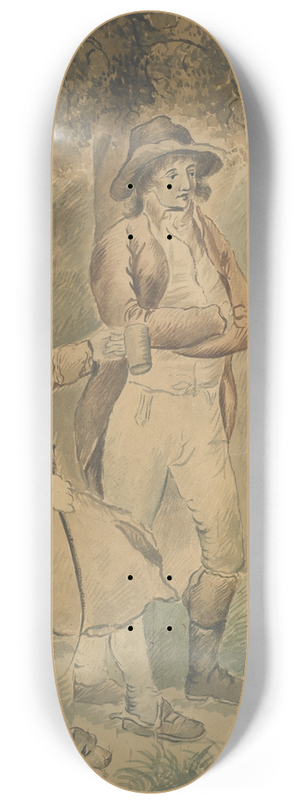 George Morland - Three figures and a dog 8.25 inch art skate deck