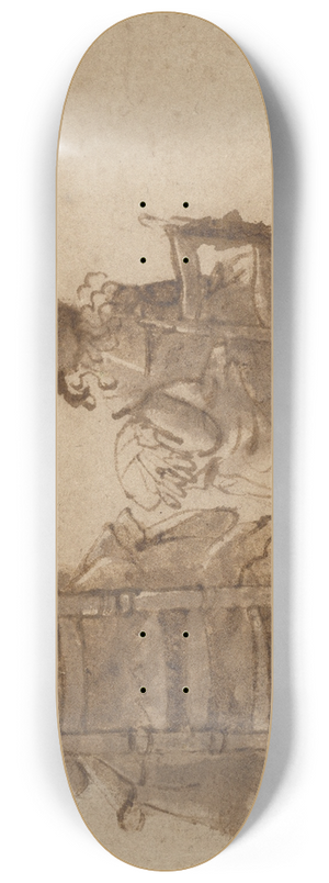 Gerard ter Borch - A Lady and a Child Making Lace 8.25 inch art skate deck