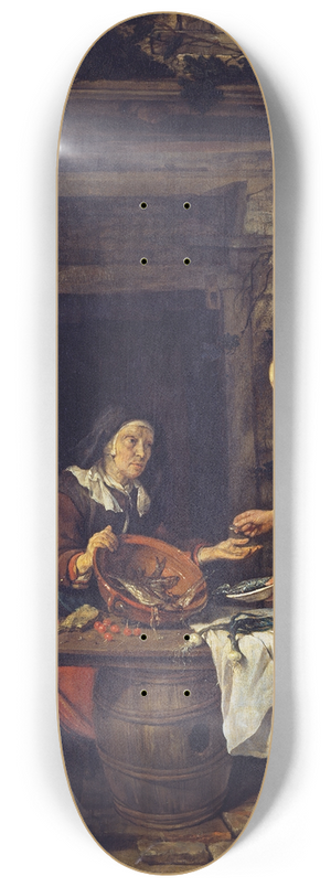Gabriel Metsu - An Old Woman Selling Fish 8.25 inch art skate deck