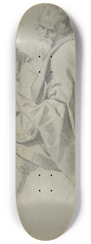 Gabriel Metsu - Brtiger Mann sitzend nach links, die Rechte mit angewinkeltem Mittelfinger erhoben 8.25 inch art skate deck