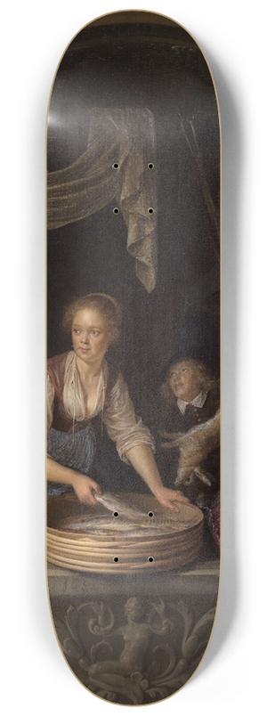 Gerrit Dou - Kitchen maid at the window 8.25 inch art skate deck