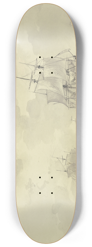 Gerrit Groenewegen - Schiffe bei bewegter See, eines lst eine Kanone, vorne zwei Ruderboote 8.25 inch art skate deck