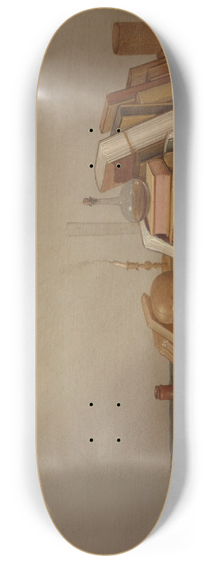 Gerrit van Vucht - A Vanitas with books, a skull, a candle and various objects on a table 8.25 inch art skate deck