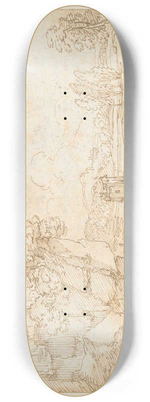 Giovanni Francesco Grimaldi - Cliffs at Riverbank withFishermen 8.25 inch art skate deck