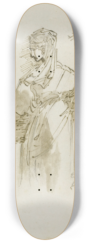 Giuseppe Bernardino Bison - Study figure for a Peasant woman holding a basket and rake 8.25 inch art skate deck