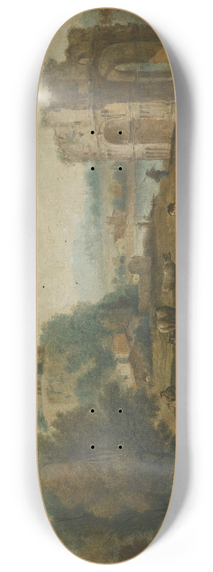 Giuseppe Zais - A Landscape With A Roman Ruin And Figures Resting Beside A Stream 8.25 inch art skate deck