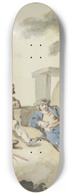 Gottlieb Welt - Zwei Mnner bei einer Steinbank am Boden lagernd 8.25 inch art skate deck