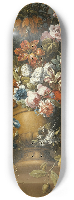 Gaspar Peeter Verbruggen the Younger - Flowers In An Urn With Fruit On A Pedestal 8.25 inch art skate deck