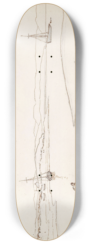 Hans Gude - Landskap med bter og mennesker 8.25 inch art skate deck