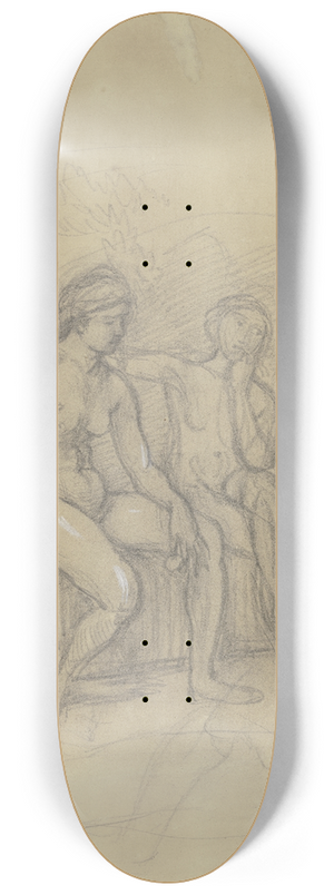 Hans Von Mares - Zwei nebeneinander sitzende weibliche Akte 8.25 inch art skate deck