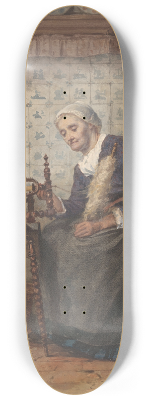 Hendrik Valkenburg - Oude vrouw in interieur aan spinnewiel 8.25 inch art skate deck