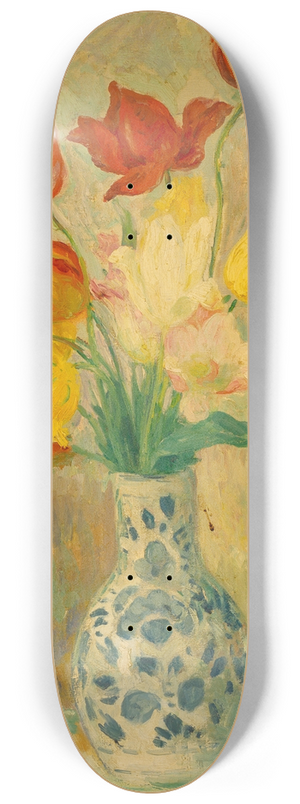 Henri Lebasque - Tulips in a Delftware vase 8.25 inch art skate deck